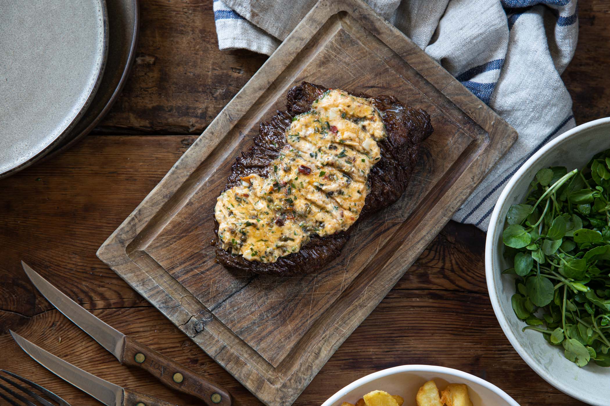 x THE CLARENCE TAVERN Bavette Steak w/ Roasted Tomato & Bone Marrow Butter - Image 4